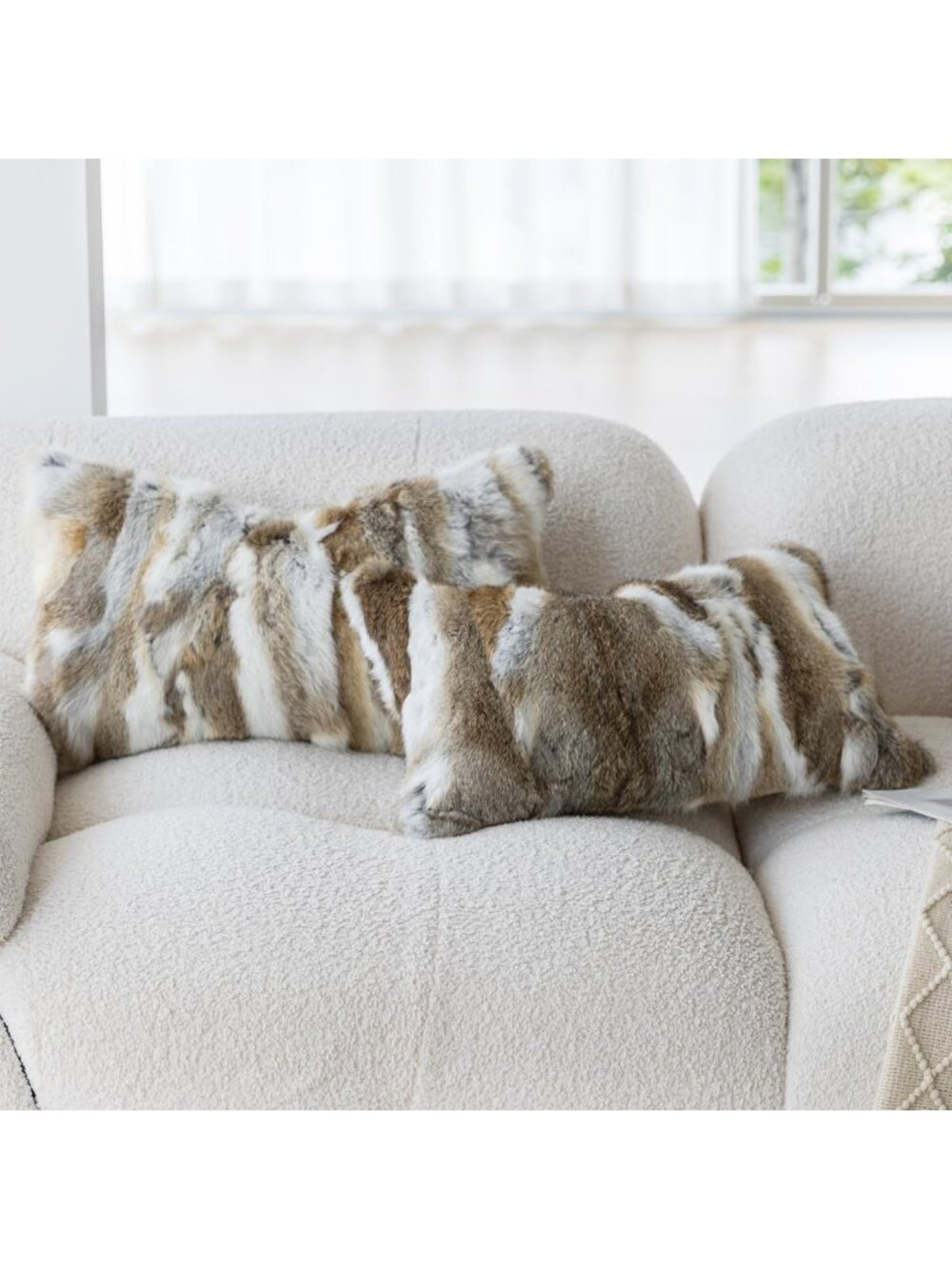 Soft Fluffy Rabbit Fur Pillow Covers Set of 2 | Decorative Lumbar Throw Cushions